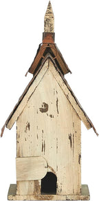 Glitzhome 14" H Hanging Distressed Wooden Church Birdhouse Garden Decor