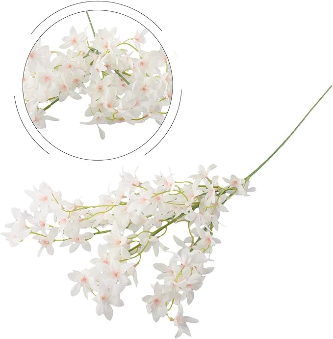 Artificial Orchid Flower Single Branch Dancing Oncidium Silk Material Lifelike Arrangement 74CM Tall For Wedding Home Office Living Room Decor(White)
