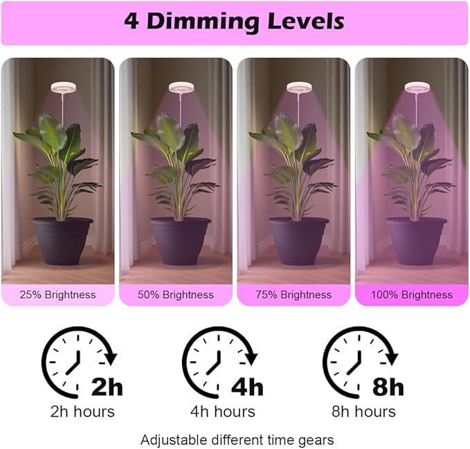 2 Pack 11 Inch Plant Pots with LED Grow Lights,Indoor Flower Pots with Full Spectrum Dimmable Lights,Drainage Holes & Plug,Soil Moisture Meter Included,Modern Planters for Home Office