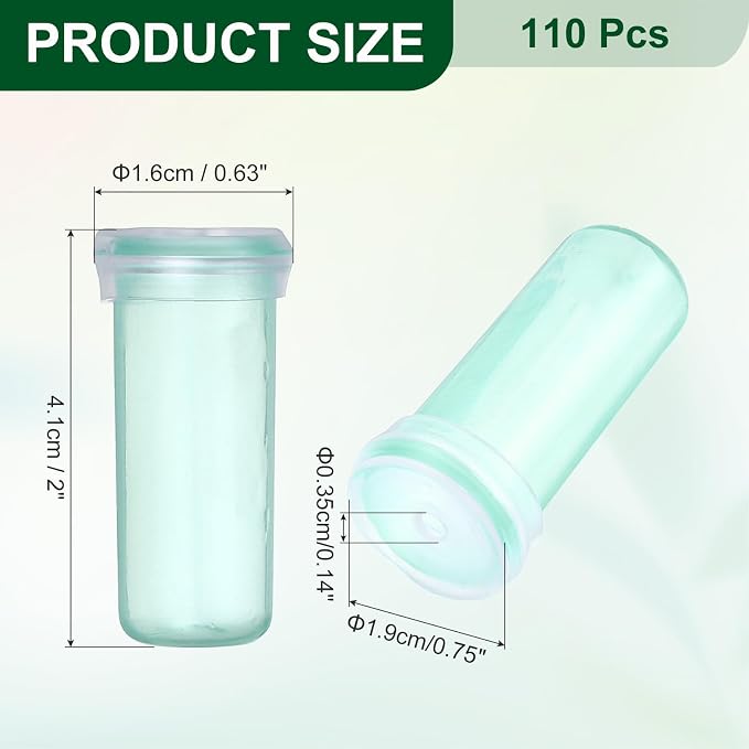 MECCANIXITY 60 Pcs Floral Water Tubes, 2 Inch Clear Flower Water Tubes Floral Vials with Plastic Caps for Fresh Flowers Arrangement Decor Milkweed Cutting Florist Supplies, Green