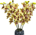 4pcs Artificial Cymbidium Orchid Flower Plant 3D Print Vanda 10 Heads Latex Phalaenopsis Flower (Green Yellow)