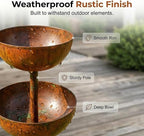 Rain Catcher - Plant Support, Rust Patina Metal Rain Catcher Garden Stake with Water Bowl, Decorative Outdoor Yard Accent & Memorial Day Backyard Decor (2pcs)
