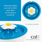 Catit LED Flower Fountain with Triple Action Filter, Cat Drinking Water Fountain, 3 L