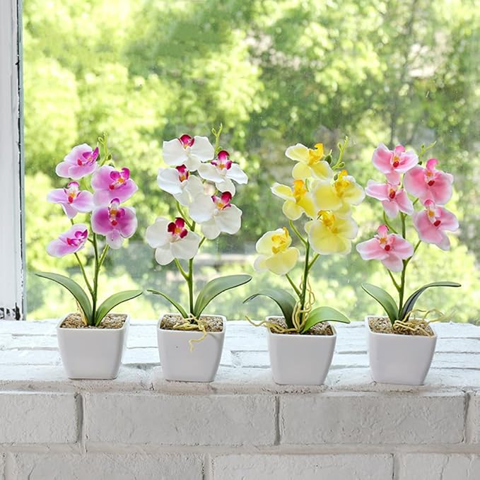 Artificial Phalaenopsis Flowers Bonsai 8 heads/11 Artificial Orchid Flowers Stem Plants for Home Décor (Pink)
