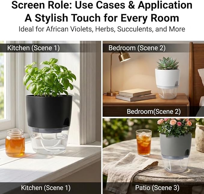 Vanavazon 6 Inch Self Watering Planter Pots for Indoor Plants, 3 Pack African Violet Pots with Wick Rope-White