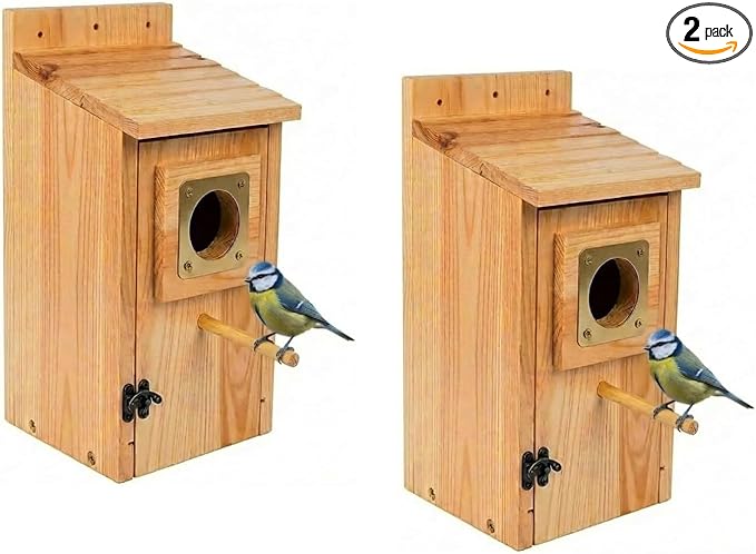 Bird Houses for Outside Clearance with Copper Guard, Pine Bird House Outdoor, Bluebird Finch Swallow Wren Chickadee No Assembly Required, 2 Packs