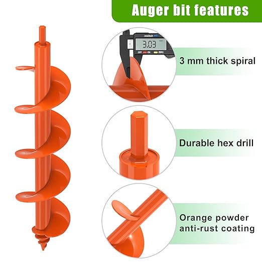 Insaga Auger Drill Bit for Planting, 3.5''x16'' Garden Earth Auger with Self-Tapping Screw, 3MM Heavy Duty Spiral Drill Planting Bit, for Bulbs Flowers Plants Post Hole Digger