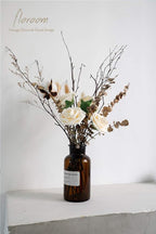 Floroom Artificial Flowers 25pcs Real Looking Cream Foam Fake Roses with Stems for DIY Wedding Bouquets Bridal Shower Centerpieces Floral Arrangements Party Tables Home Decorations