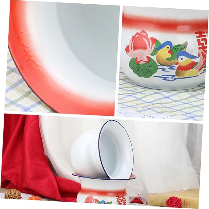 VANZACK Enamel Spittoon Portable Bedpan Urinal Pot for Adults and Children Vintage Style Durable Household Medical Aid