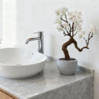 TOARTi Artificial White Cherry Blossom Potted Plant with Stone Pot, 12.2" Tall Fake Flowers Faux Plant Desk Decor, Decorative Plants Indoor Decor for for Home Bedroom Bathroom Office Desk