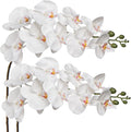 Orchid White 31.5" Real Touch Signal Stem Phalaenopsis Orchid Spray with 9 Large Flowers for Home Arrangement, Artificial Flowers for Home Decor, Office House Decor- White Orchids Flowers 2 Pcs