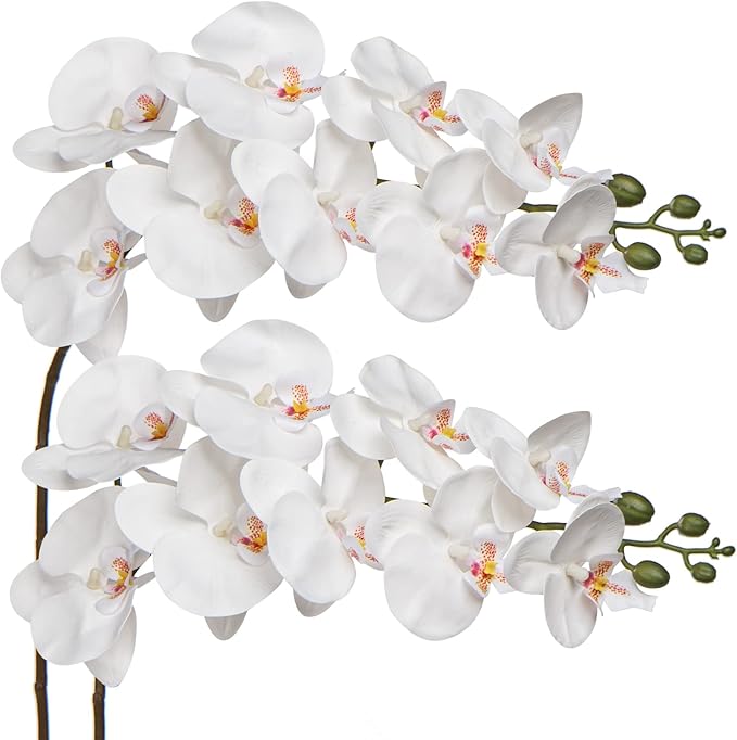 Orchid White 31.5" Real Touch Signal Stem Phalaenopsis Orchid Spray with 9 Large Flowers for Home Arrangement, Artificial Flowers for Home Decor, Office House Decor- White Orchids Flowers 2 Pcs