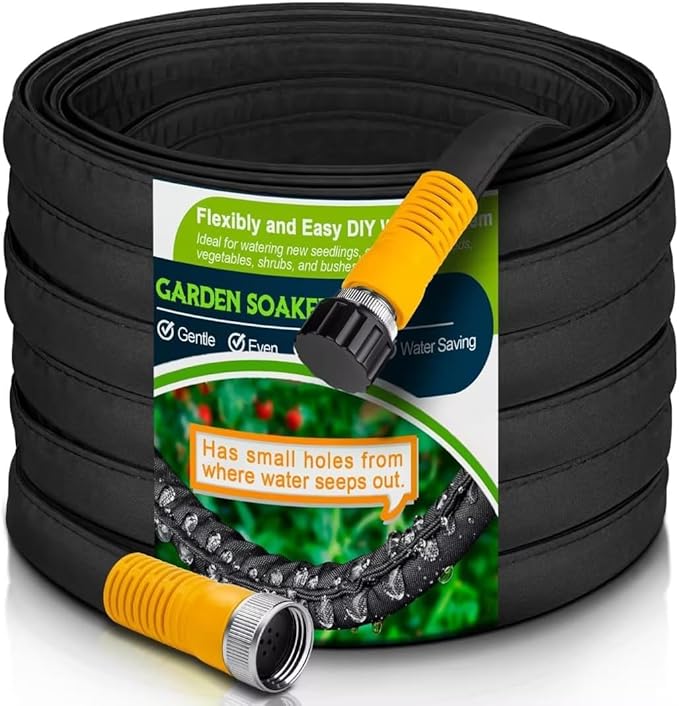 Heavy Duty Flat Garden Soaker Hose 15FT, Flexible Water Hose Irrigation Tubing, Leakproof Drip Hose Watering for Garden, Lawn, Flower Bed, Vegetable