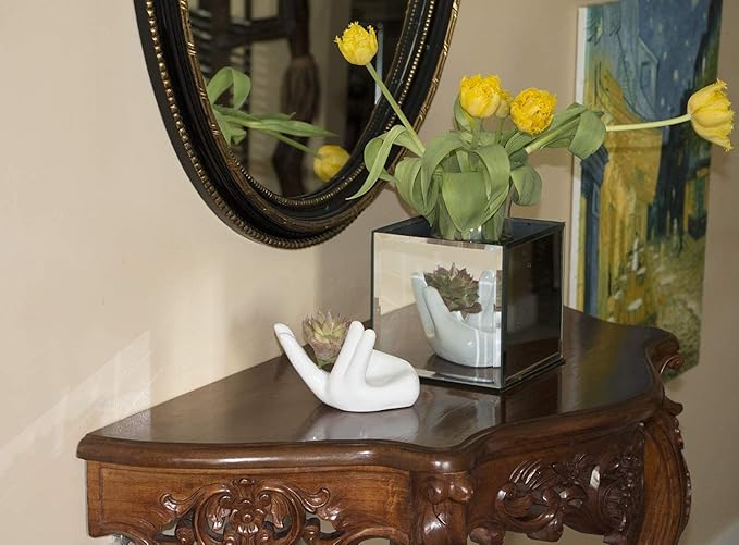 2 PCS Air Plant Holder Cute Ceramic Mini Hand Shape Stand Airplants Tillandsia Small Container Pot Plant Decorative Home Decor for Desk Table Shelf Window, White
