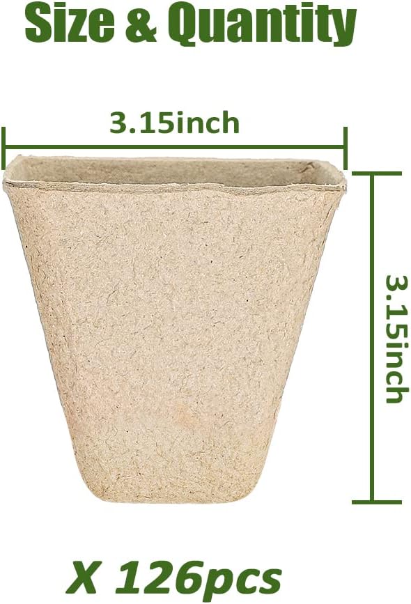 YESIACE 126 Packs Square Peat Pots, 3.15 Inch Seed Starting Pots with Drainage Holes Square Nursery Pot,Biodegradable Eco-Friendly Round Plant Seed Starter Peat Germination Seedling Trays
