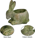 Vintage Cement Animal Planter Pots,Cement Succulent Planter,Indoor & Outdoor Garden Decor Rustic Shabby Flower Plants for Home,Patio,Balcony(Green Rabbit)