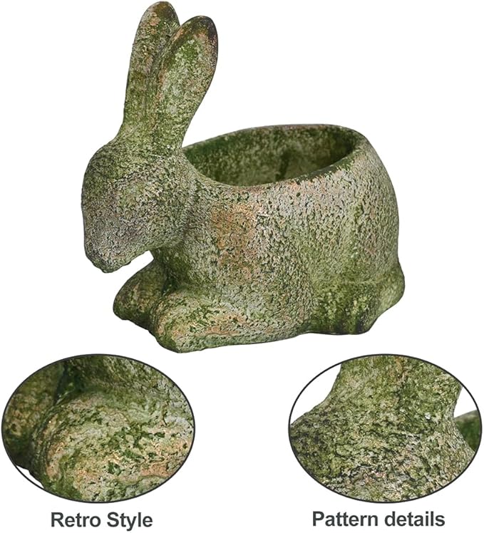 Vintage Cement Animal Planter Pots,Cement Succulent Planter,Indoor & Outdoor Garden Decor Rustic Shabby Flower Plants for Home,Patio,Balcony(Green Rabbit)