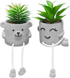 Zerzsy Fake Desk Plants in Cement Pots, Faux Plant Succulents Shelf Decorations, Funny Artificial Succulent Plants for Office Desk Decor, Cubicle Accessories - Set of 2