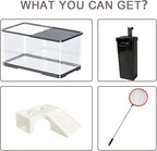 Upgraded 3 GAL Turtle Tank Kit(Tank+3.5W Filter+Basking Platform),Fish Tank Starter Kit, Aquarium for Crabs,Fishes,Amphibians,Reptiles(12 * 7.7 * 7.2 Inch)