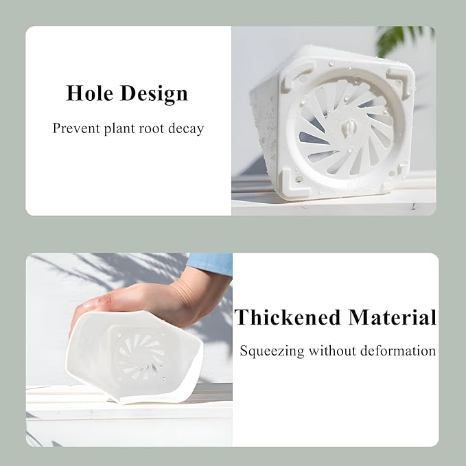 InmeRun Plant Pots Indoor Plastic Flower Pots Outdoor 7 inch Set of 6 Pack with Drainage Holes and Saucers for Garden Pots (7 in 6 White)