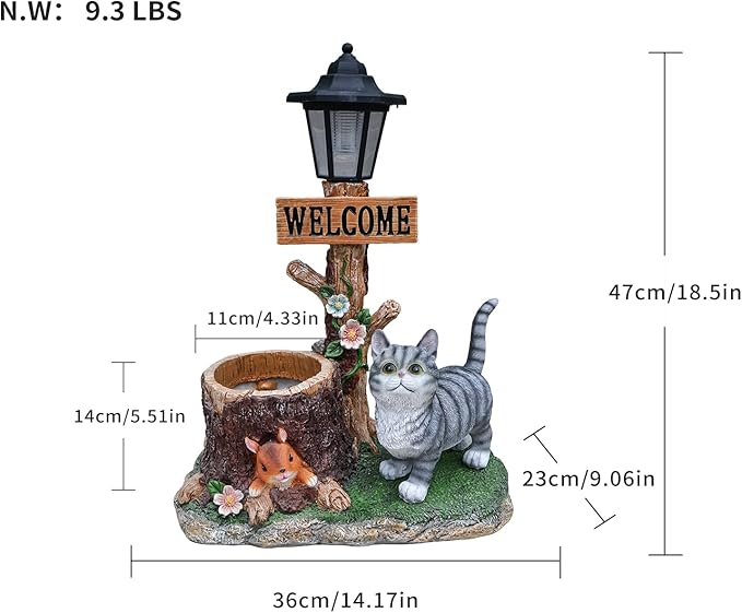 Animal Outdoor Statue Planter Solar Light Welcome Garden Sculpture Resin Flower Pot Decorative Porch Patio Yard Lawn Entryway Figurine with LED Lamp Rustic Plant Holder Ornament Courtyard (C)