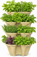 Stackable Vertical Planter Tower, 4 Tier Strawberry Planter, 28 Plant Sites, Space Saving Garden Planter for Vegetables & Herbs, Indoor Outdoor, Made in USA (Desert Sand)