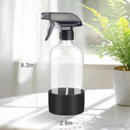 Worldgsb 2 Pack Glass Spray Bottles with Silicone Sleeve, 16 oz Empty Refillable Containers with Adjustable Spray Nozzles, Spray Bottles for Hair, Cleaning Solutions and Plants Black&Grey
