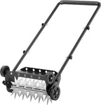 Lineware 18-Inch Lawn Aerator,Heavy Duty Push Spike Aerator with 4 Wheels,Aerator Lawn Tool with Steel Handle, Manual Aerator Lawn Tool with Foam Armrests, Suitable for Lawn, Garden and Yard