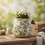Xiaan Jiaju Ceramic Flower Vase Home Decor, Farmhouse Cottagecore Vases & Planting Pots with Drainage, English Cottage Kitchen Dining Table Decorations for House Living Room Bookshelf, Green