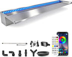 LONGRUN Stainless Steel Waterfall Spillway, APP Control Multi-Color LED Light Outdoor Pool Fountain, Water Spillway Koi Pond Waterfalls Fountains Kit for Garden Patio Swimming Pool Decoration-35.4"