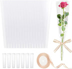100 Set Floral Water Tubes with Single Rose Sleeve Flower Bouquet Bags Plastic Floral Vials Stem Water Tube Small Rose Water Holder Flower Wrapping Bags Rose Water Holder Florist Supplies