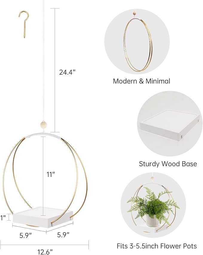 hismocal Hanging Planters for Indoor Plants, Plant Hanger with Sturdy Wood Base,Modern Boho Macrame Plant Hanger,Wall Ceiling Window Stands(Plants/Pots Not Included)