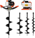 Gas Auger Post Hole Digger, 52cc 2-Stroke Earth Auger Post Hole Digger Gas Powered with 3 Drills Bits and 1 Extension Rods, Gas Auger for Farmland Garden and Plant, 1.7kw