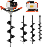 Gas Auger Post Hole Digger, 52cc 2-Stroke Earth Auger Post Hole Digger Gas Powered with 3 Drills Bits and 1 Extension Rods, Gas Auger for Farmland Garden and Plant, 1.7kw