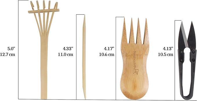 BambooMN Bonsai Tree Pruning Trimming Starter Tool Kit - Leaf Trimmers, and Bamboo Rake - 30 Sets