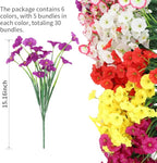 Artificial Flowers 30 Bundles Outdoor UV Resistant Fake Daisy Flowers Faux Plastic Plants Garden Porch Window Box Porch Farmhouse Hanging Decor(Mix Six Colors)