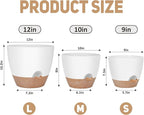 YNNICO 12" 10" 9" Large Self Watering Plant Pots, 3 Pack Flower Pots Planters with Multi Mesh Drainage Holes for Indoor Outdoor Garden Plants and Flowers
