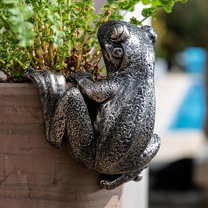 Frog Flower Pot Hugger Figurines, Frog Statue Decor for Garden Yard Fence Balcony Home Plant Décor Gifts
