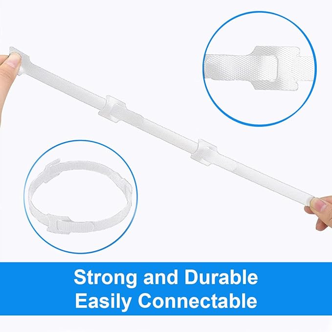 California JOS 60 PCS 6 Inches Reusable Cable Ties, Wire Ties, Cord Organizer, Cable Organizer, Adjustable Cable Management - White