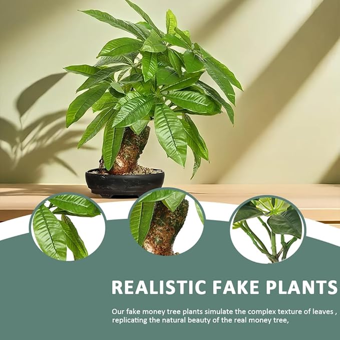 16 Inch Fake Money Tree, Artificial Bonsai Money Tree for Good Luck Fortune, Small Faux Potted Plant for Home Office Desk Living Room Bedroom Decor