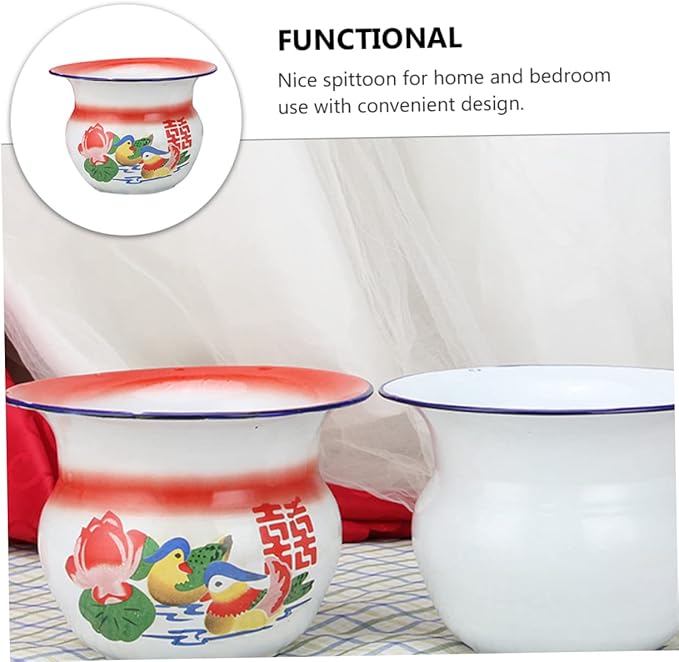 VANZACK Enamel Spittoon Portable Bedpan Urinal Pot for Adults and Children Vintage Style Durable Household Medical Aid