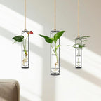 MIPON Metal Hanging Plant Propagation Station,3 Size Glass Test Tube Hydroponic Planter,Boho Wall Hanging Plant Cuttings Holder,Indoor Water Plant Terrarium Tubes for Home Office Window Decor-Black