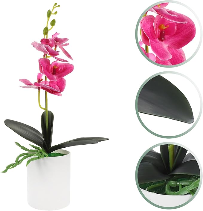 Ciieeo Realistic Artificial Potted Orchid Flower Purple Simulation Plant Bonsai for Home Tabletop Decoration Living Area Office Faux Orchid Pot Ornament