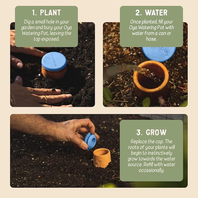 Growoya Garden OYA Medium Watering Pot Plant Irrigation System Sustainable Traditional Olla Watering Smart Underground Watering Available for Garden Beds Raised Beds and Grow Bags