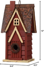 Glitzhome Blue Bird House, 12" H Solid Wood Bird House for Outside, Distressed Cottage Garden Decorative Birdhouse Hanging Bird House for Outdoors,Red