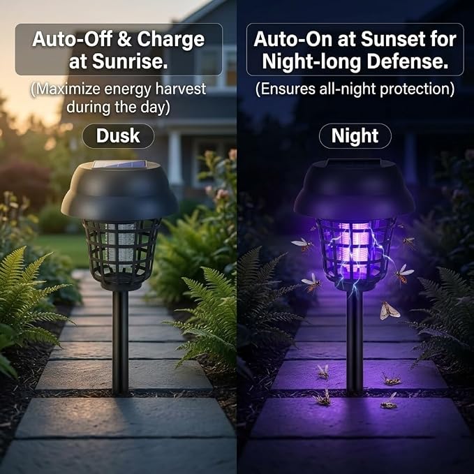 2026 4Pack Mosquito Repellent Outdoor Patio,Solar Bug Zapper Outdoor Mosquito Zapper for Moths,Gnats,Flies,Small Flying Insect,Gnat Killer for Vegetable Beds,Electric Fly Zapper for Backyard,Garden