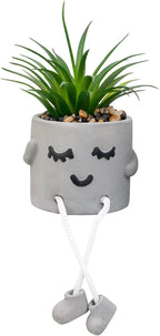 Cute Artificial Succulents Plants in Cement Pots with Hanging Legs - Small Fakeplants Kitchen Shelves Decor, Bathroom Shelf Decoration, Shelf Decoration Accents, Office Wall Decor - Set of 1