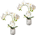 White Fake Orchids Flowers in Pot Bendable Faux Orchids Artificial Flowers Washable Silk Orchid Phalaenopsis Decor for Home Wedding Table Centerpiece Bathroom Office