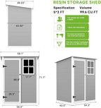 5x3 FT Outdoor Storage Shed with Floor & Window, All-Weather Resin Garden Tool Shed, Waterproof Plastic Garden Shed with Lockable Door, Vents & Roof Rainwater Drainage for Backyard, Garden, Poolside