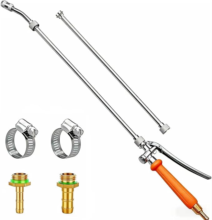 44 Inches All Metal Replacement Sprayer Wand,1/4" & 3/8" Brass Barb Sprayer Wand Replacement, Stainless Steel Sprayer Wand with Shut off Valve & 2 Hose Clamps (44 Inches Sprayer Wand)